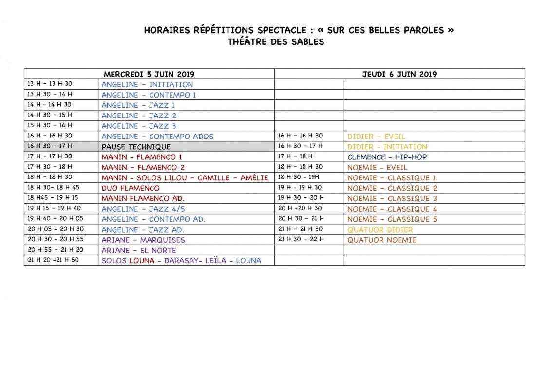 Horaires re pe titions spectacle